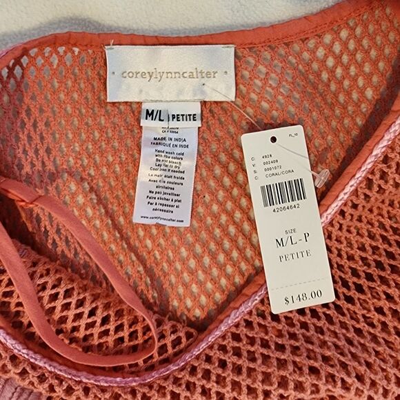 Corey Lynn Calter Coral Pineapple Cover-Up Dress with Slip Petite M/L - Picture 3 of 7